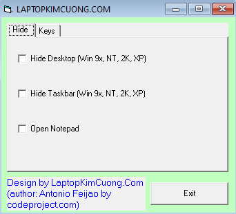 Phần mềm Ẩn Desktop, Taskbar, Open Notepad bằng VB6