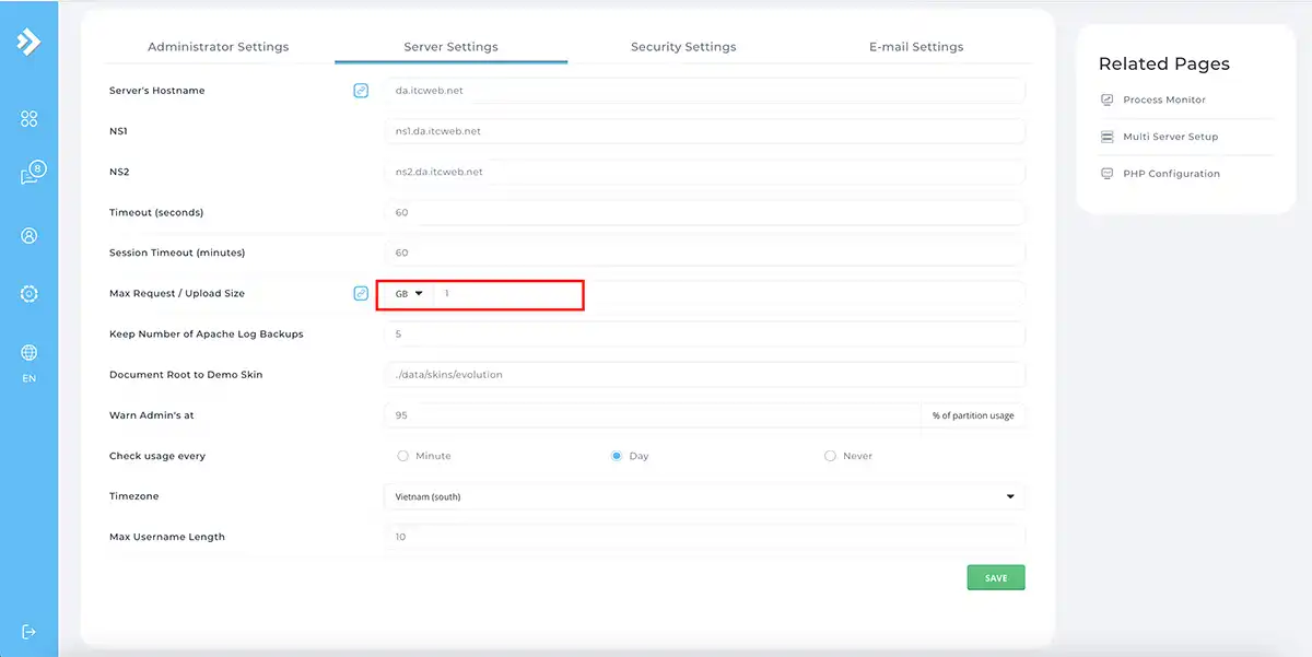 How to increase the file upload size on DirectAdmin's File Manager